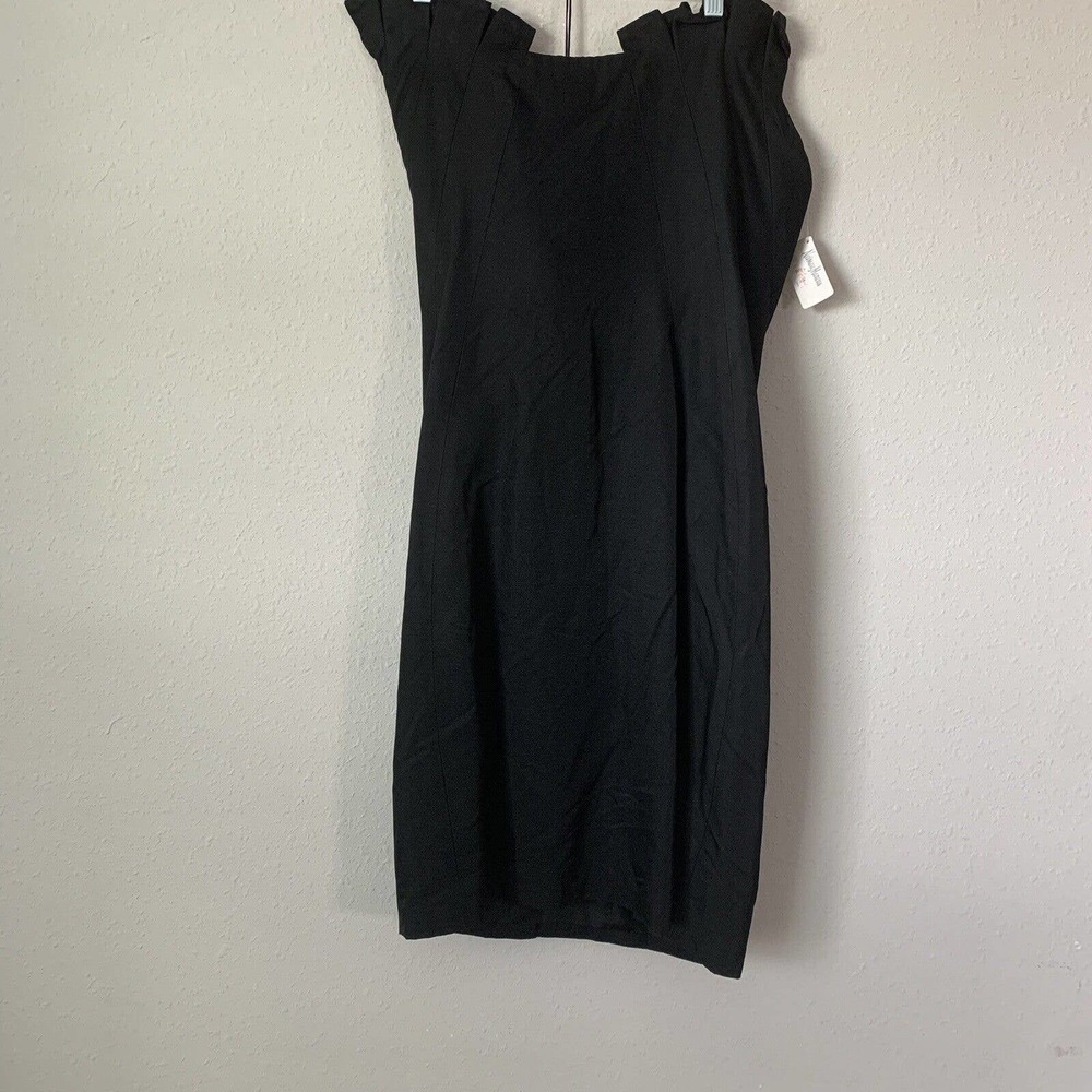 Angel Sanchez Black Strapless Pleat Wing Bust Cocktail Dress NWT